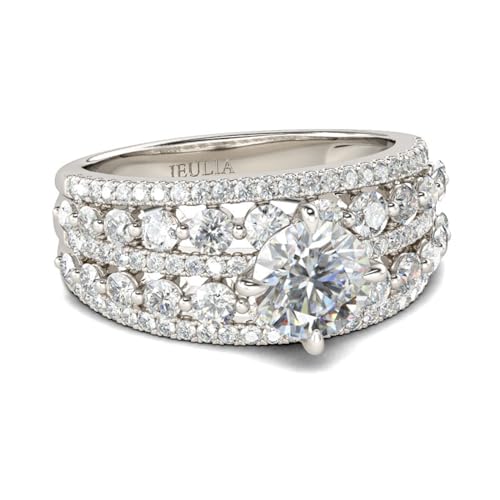 Jeulia Rundschliff-Ring aus Sterlingsilber 2.5 ct Eheringe Ringe Frauen Verlobungsring Ewigkeitsringe Eheringe Breiter Zirkonia Ringe zum Weihnachten, Valentinstag (Zweireihiges Design, 50(15.7)) von Jeulia