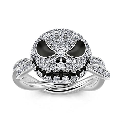 Jeulia Schädel Ehering für Damen Frauen 1.82 ct Sterling Silber Spinner Ringe Diamant Twist Ring Totenkopf Jack Rund Cut Ringe Anniversary Halloween Schmuck (62（19.8）, Romantische Seele) von Jeulia