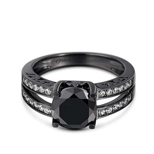 Jeulia Schwarz 925 Sterling Silber Ring für Frauen Herren Eternity Ring Verlobungsring Ewigkeitsringe Eheringe für Geburtstag, Weihnachten, Valentinstag (Split-Rundschliff-Design, 57(18.1)) von Jeulia