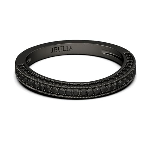 Jeulia Schwarz Klassisches 925 Silber Ring Für Damen Mädchen Herren Jubiläums Ewigkeitsring mit Schmuckschatulle Verlobungsring Eheringe für Geburtstag, Valentinstag (Klassisches Design, 51(16.1)) von Jeulia