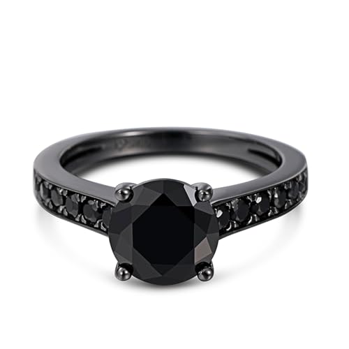 Jeulia Schwarz Klassisches 925 Silber Ring Für Damen Mädchen Herren Jubiläums Ewigkeitsring mit Schmuckschatulle Verlobungsring Eheringe für Geburtstag, Valentinstag (Rundschliff, 64(20.6)) von Jeulia