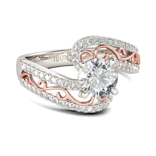 Jeulia Scrollwork Rundschliff-Bandringe aus Sterlingsilber für Damen, zweifarbig, Valentinstags-Versprechen, Jubiläumsringe mit Schmuckschatulle (Silber und Roségold, 54(17.3)) von Jeulia