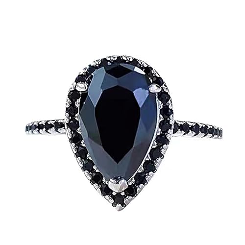 Jeulia Silberringe Eheringe Ringe Frauen Schwarz Verlobungsring Ewigkeitsringe Wassertropfen-Design Jubiläums Ewigkeitsring mit Schmuckschatulle (Schwarz, 54(17.3)) von Jeulia