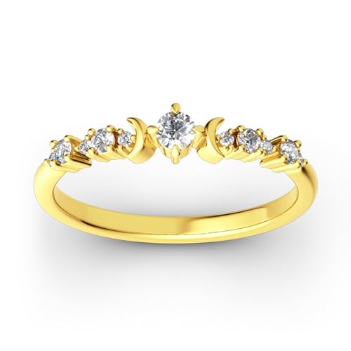 Jeulia Stapelbarer 925 Silber Ring Für Damen Mädchen Halbmondring Verlobungsring Ewigkeitsringe Eheringe mit Schmuckschatulle zum Weihnachten, Valentinstag, Geburtstag (Gelbes Gold, 50(15.7)) von Jeulia