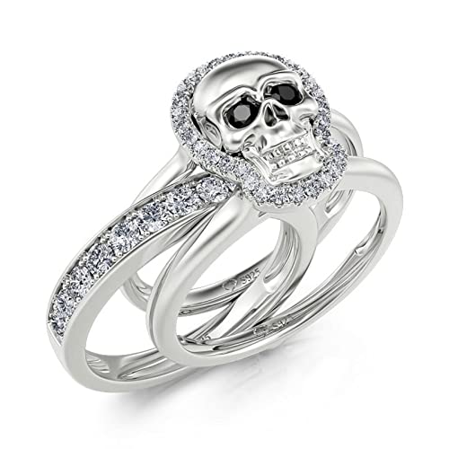 Jeulia Sterling Silber Austauschbarer Ring Set Totenkopf Frauen Rundschliff Zirkonia Verlobungsring Jubiläum Versprechen Schmuck Geschenkbox für Mama Frau (58（18.5）, Unsterbliche) von Jeulia