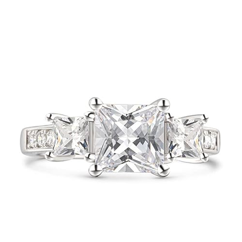Jeulia Sterling Silber Damen Ring: Prinzess-Schliff Zirkonia Diamant Eternity Verlobungsring Frauen Promise Trauringe Anniversary Schmuck mit Geschenk Box (54（17.3）, Silber-1) von Jeulia