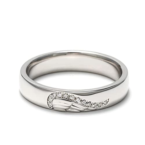 Jeulia Sterling Silber Engelsflügel Paarringe für Frauen Herren Bandring mit Gravur und Zirkonia Diamant Trauringe Anniversary Verlobung Hochzeitsringe Partnerringe Braut Sets (Damen, 52（16.5）) von Jeulia