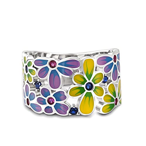 Jeulia Sterling Silber Promise Ring:Damen Mehrfarbig Emaille Blumen Band Smile Breiter Ring Diamant Verlobung Anniversary Schmuck Personalisierte Geschenk Box für Frauen Mädchen (62（19.8）, Bloom) von Jeulia
