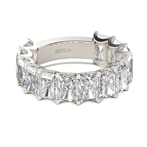 Jeulia Sterling Silber Ring Band: Baguette Cut Zirkonia Verlobungsring mit Weiße Diamant Damen Stein Schmuck für Frauen (52（16.5）, Silber) von Jeulia