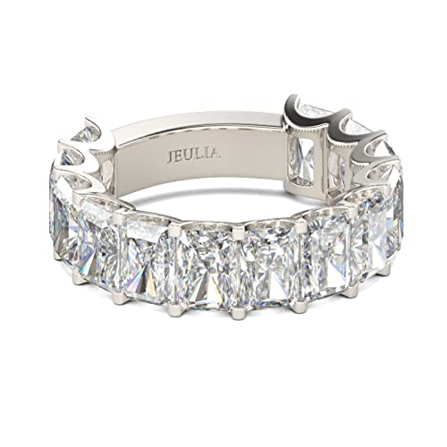 Jeulia Sterling Silber Ring Band: Baguette Cut Zirkonia Verlobungsring mit Weiße Diamant Damen Stein Schmuck für Frauen (61（19.4）, Silber) von Jeulia