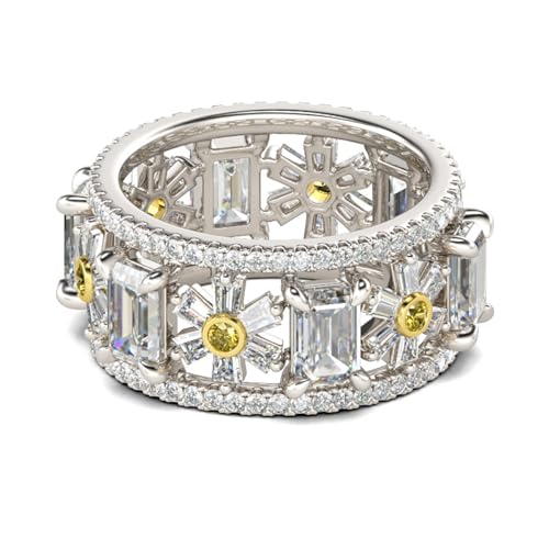 Jeulia Sterling Silber Ring Damen Verlobungsring Ewigkeitsringe Eheringe Breiter Eternity Ring Silber 925 zum Jahrestag, Weihnachten, Valentinstag mit Schmuckschatulle (Blumendesign, 59(19)) von Jeulia