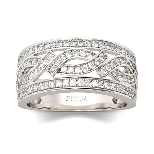 Jeulia Sterling Silber Ring Damen Verlobungsring Ewigkeitsringe Eheringe Breiter Eternity Ring Silber 925 zum Jahrestag, Weihnachten, Valentinstag mit Schmuckschatulle (Verflochtenes Design, 58(18.5)) von Jeulia