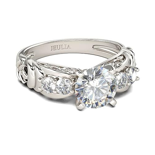 Jeulia Sterling Silber Ring Vintage Rundschliff Bandringe Valentinstag Versprechen Jubiläumsringe für Frauen mit Schmuckbox (Silber, 57(18.1)) von Jeulia