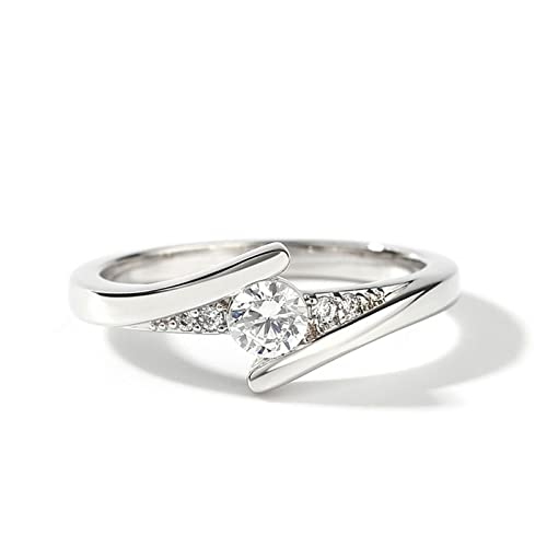 Jeulia Sterling Silber Rundschliff Paareringe für Herren Frauen Eheringe Bypass Design 0.28 ct Damen Trauringe Zirkonia Diamant Band Mädchen Anniversary Promise Gravur Schmuck (Damen, 54（17.3）) von Jeulia