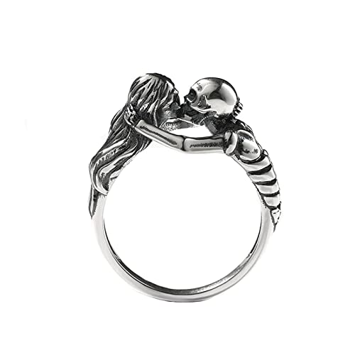 Jeulia Sterling Silber Schädel Ring Schwarz Totenkopf Hochzeitsringe Frauen Vintage Skull Verlobungsringe Vintage Halloween Totenkopfring Jack Paar Ring für Damen Braut (Todes, 52（16.5）) von Jeulia