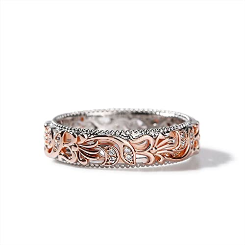 Jeulia 925 Sterling Silber Zweifarbiger Paaringe Eheringe für Herren Frauen Blume Blatt Partnerringe Trauring Rotgold Vergoldetes Damen Verlobungsringe Bandring mit Geschenkbox (Roségold, 66(21)) von Jeulia