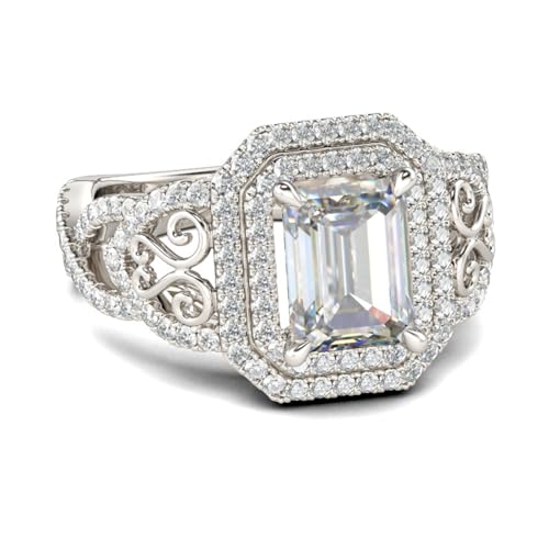 Jeulia Strahlender Halo-Schnitt Verlobungsring Ewigkeitsringe Eheringe Smaragd 925 Silber Ring Für Damen Mädchen mit Schmuckschatulle zum Weihnachten, Valentinstag (Doppeltes Halo-Design, 56(17.7)) von Jeulia