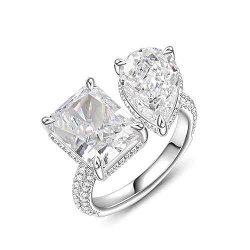 Jeulia Toi et Moi 925 Silber Ring Für Damen Mädchen 14ct Verlobungsring Ewigkeitsringe Strahlender und birnenförmiger Schliff Zirkonia Kristall Eheringe für Geburtstag Valentinstag (Silber, 64(20.6)) von Jeulia