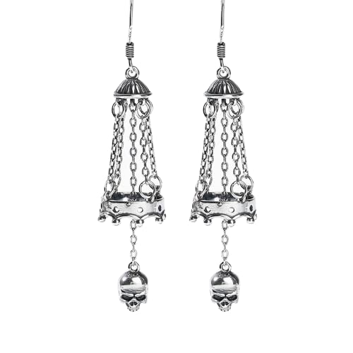 Jeulia Totenkopf Sterling Silber Ohrringe: Damen Creolen Gothic Ohrringe Schädel Anhänger Ohrstecker Schmuck Geschenke für Frauen Mädchen Kinder Herren (Kronleuchter) von Jeulia