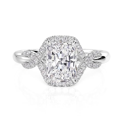 Jeulia Unendlichkeit 925 Sterling Silber Damenring Halo Radiantschliff Verlobungsring Ewigkeitsringe Eheringe mit Schmuckschatulle für Valentinstag Geburtstag (Silber, 67(21.4)) von Jeulia