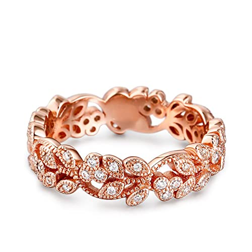 Jeulia Verlobungsring aus Sterlingsilber, gemeißelte Blume und Blatt, einzigartiger Zirkonia-Ring für Damen, Verlobungsring, Schmuck, Geschenk (Roségold, 53(16.9)) von Jeulia