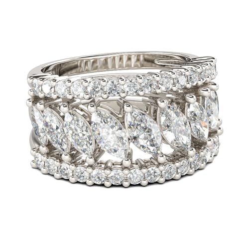 Jeulia Zirkonia Kristall Damenring in Silber Verlobungsring mit Schmuckschatulle Jubiläums Ewigkeitsring für Frauen zum Geburtstag, Weihnachten, Valentinstag (Marquise-Schnitt, 66(21)) von Jeulia