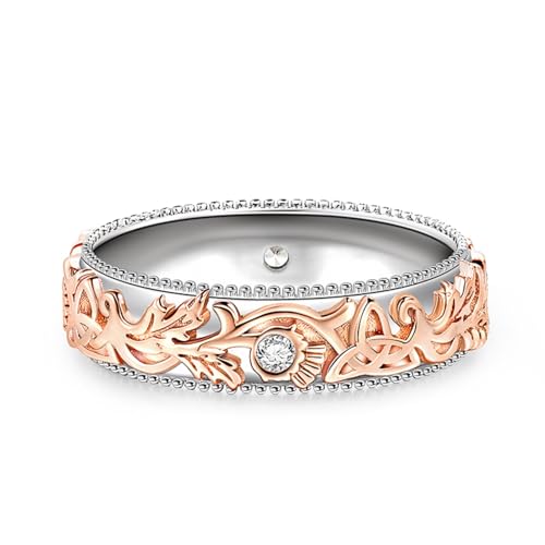 Jeulia Zweifarbige Damenringe aus Sterlingsilber Verlobungsring Ewigkeitsringe Eheringe mit Distel und keltischem Knoten geschnitzt für ihre Frauen Mädchen mit Schmuckschatulle (Roségold, 53(16.9)) von Jeulia