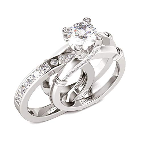 Jeulia diamant band ringe für frauen cz sterling silber austauschbare ring sets hochzeit verlobung jahrestag versprechen ring braut sets (Silver, 61 (19.4)) von Jeulia