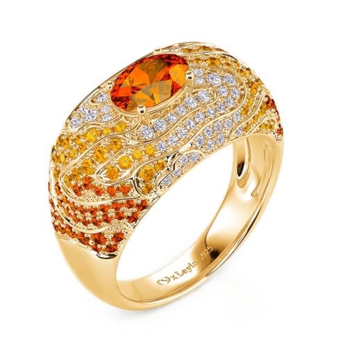 Jeulia x Leyla Damen Ring 14K Vergoldet Silberring Bunt Volldiamant Damenring Rundschliff Zirkonia Ewigkeitsring 925er Sterlingsilber Fingerring Frauen Mädchen Cocktailring mit Geschenkbox (67(21.4)) von Jeulia