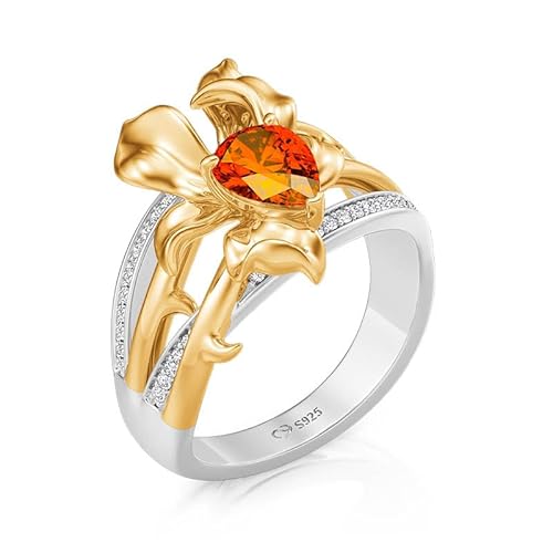 Jeulia x Leyla Dornenblume Damenring Zweifarbig Ring mit Birnenstein Blumenring Silber Gold Ehering Sterlingsilber Vergoldet Fingerring Zirkonia Schmuck Trauring für Frauen Geschenk (59(19)) von Jeulia