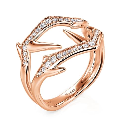 Jeulia x Leyla Ring Herren Roségold Fingerring Dornenwildnis Männerring mit Stein Männerschmuck Ehering Modisch Zirkonia Partnerring Wasserfest Verlobungsring Finger Umarmen Ringe (63(20.2)) von Jeulia