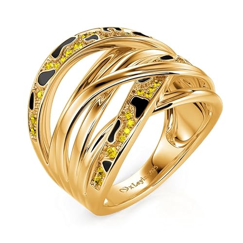 JeuliaxLeyla Damen Ringe Leoparden Vergoldet Silberring mit Stein Fingerring Breit Schmuckring Treibsand Verlobungsring Wasserfest Zirkonia Ewigkeitsring für Geburtstag Valentinstag (67(21.4)) von Jeulia