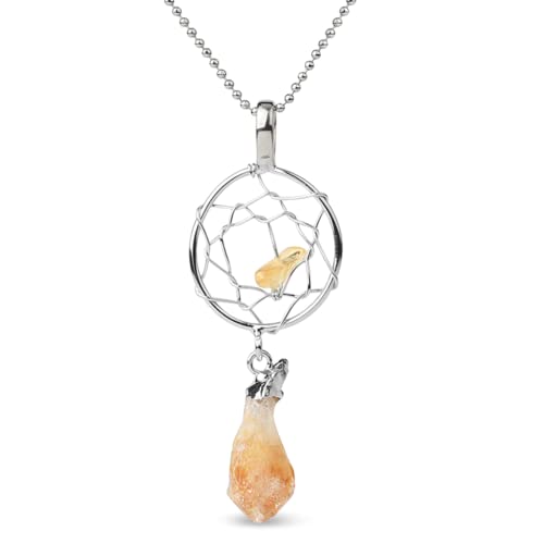 Juelia Unregelmäßig Natürlichen Amethyst Halskette:Traumfänger Rohstein Kristall Anhänger für Damen Reiki Heilung Kristall Halsketten Unregelmäßiger Stein Amulett Glücksbringer Segen Schmuck (Citrin) von Jeulia