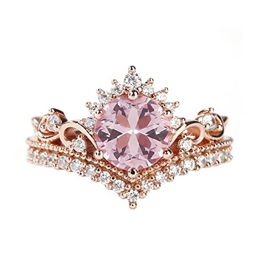 Kronen Design Damen Ring V-FormTrauringe Antragsring Verlobungsring Rundschliff synthetischer Morganit Sterling Silber Ring Zirkonia Promise Vergoldet ringe Jahrestag Geschenk (56(17.8)) von Jeulia