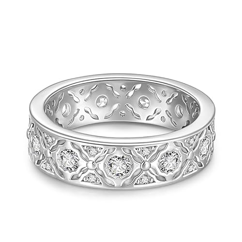 Moissanit 925 Sterling Silber Ring Rundschliff Diamant Eheringe Glänzend Breit Verlobungsring Damen Herren Tauring Modeaushöhlung Silberring für Hochzeit Valentinstag Versprechnung (Silber, 50(15.7)) von Jeulia
