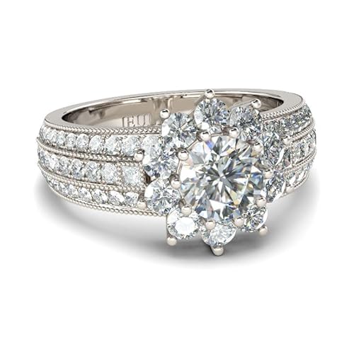 Ringe Rundschliff Blumen Eheringe Damen Milgrain Fingerring Sterling Silber Ewigkeitsringe mit Zirkonia Stein Verlobungsring Damenring für Hochzeit Geburtstag Valentinstag (56(17.7)) von Jeulia