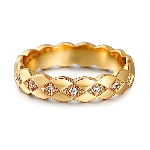 Sterling Silber Geometrisches Ehering Band:Damen Herren Vergoldet Zirkonia Promise Verlobung Ringe Frauen Anniversary Jahrestag Schmuck Memoirering für Braut (50（15.7）, Damen-Gold) von Jeulia