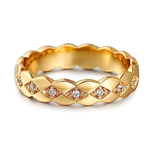 Sterling Silber Geometrisches Ehering Band:Damen Herren Vergoldet Zirkonia Promise Verlobung Ringe Frauen Anniversary Jahrestag Schmuck Memoirering für Braut (53（16.9）, Damen-Gold) von Jeulia