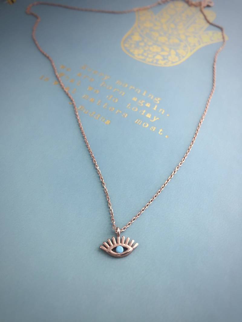 Mini Evil Eye Anhänger Halskette, Türkis Stein, Vergoldetes Sterling Silber, Überlagerte Rose Gold Valentinstag Geschenke Für Sie Mini Evil Eye Anhänger Halskette, Türkis Stein, Vergoldetes Sterling Silber, Überlagerte Rose Gold Valentinstag Geschenke Für Sie von Jewaline