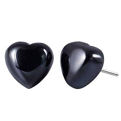 Jewboo Obsidian Ohrstecker 925 Sterling Silber plattiert Herzform Ohrringe Stein Heilkristall für Frauen Jewboo Obsidian Ohrstecker 925 Sterling Silber plattiert Herzform Ohrringe Stein Heilkristall für Frauen von Jewboo