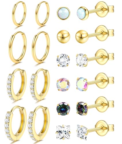 JeweBella 10 Pairs Klassisch Kleine Ohrringe Set für Damen Herren Hypoallergen Chirurgenstahl Medizinische Ohrstecker Creolen Set Piercing Ohr Knorpel Ohrringe Set für Mehrere Ohrlöcher Silber/Gold JeweBella 10 Pairs Klassisch Kleine Ohrringe Set für Damen Herren Hypoallergen Chirurgenstahl Medizinische Ohrstecker Creolen Set Piercing Ohr Knorpel Ohrringe Set für Mehrere Ohrlöcher Silber/Gold von JeweBella