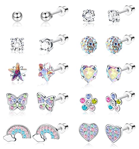 JeweBella 10 Paar Ohrstecker Kinder Mädchen Chirurgenstahl Hypoallergen Schmetterling Blume Herz Ohrringe Kinder Knorpel Tragus Piercing Medizinische Ohrringe Set für Mädchen Damen von JeweBella