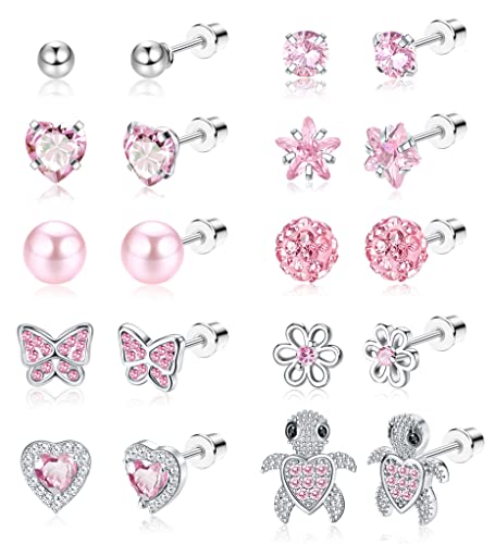 JeweBella 10 Paar Ohrstecker Kinder Mädchen Chirurgenstahl Hypoallergen Schmetterling Blume Herz Ohrringe Kinder Knorpel Tragus Piercing Medizinische Ohrringe Set für Mädchen Damen von JeweBella