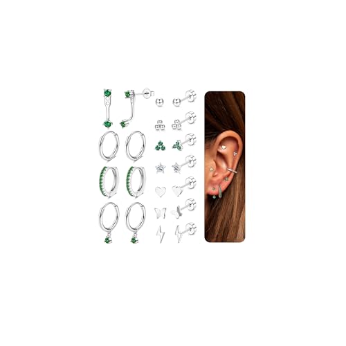 JeweBella 11 Paar Ohrringe Gold Set Medizinische Ohrstecker Chirurgenstahl Damen Hypoallergene Ohrringe Silber Kleine Zirkonia Ohrringe Hängend Creolen Gold Knorpel Ohrringe für Mehrere Piercings von JeweBella