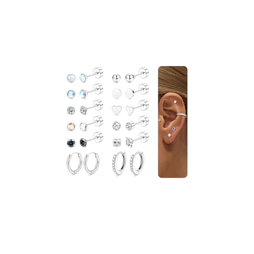 JeweBella 12 Pairs Ohrringe Silber/Gold Set für Damen Herren Hypoallergen Medizinische Ohrstecker Chirurgenstahl Helix Piercing Ohr Zirkonia Opal Knorpel Creolen Ohrringe Set für Mehrere Ohrlöcher JeweBella 12 Pairs Ohrringe Silber/Gold Set für Damen Herren Hypoallergen Medizinische Ohrstecker Chirurgenstahl Helix Piercing Ohr Zirkonia Opal Knorpel Creolen Ohrringe Set für Mehrere Ohrlöcher von JeweBella