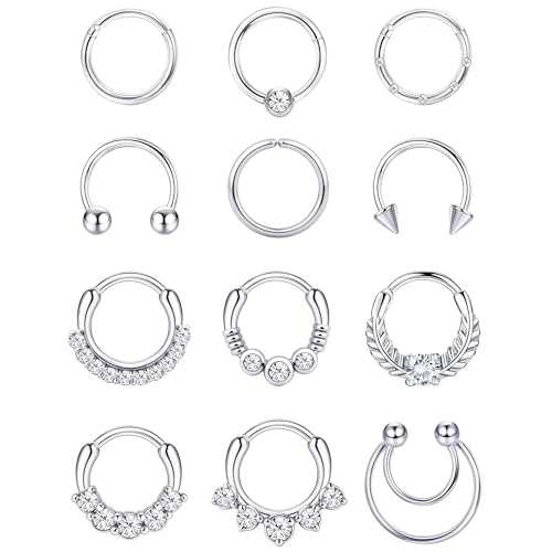 JeweBella 12 Stück 16G Septum Piercing Chirurgenstahl Nasenpiercing Ring für Damen Mädchen Clicker Septum Ring Nasenring Set Daith Helix Tragus Creolen Lip Nostril Piercing 8/10MM JeweBella 12 Stück 16G Septum Piercing Chirurgenstahl Nasenpiercing Ring für Damen Mädchen Clicker Septum Ring Nasenring Set Daith Helix Tragus Creolen Lip Nostril Piercing 8/10MM von JeweBella
