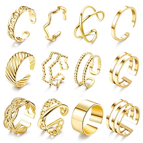 JeweBella 12 Stück Offene Ringe Set für Damen Edelstahl Knöchel Ringe Silber/Gold Stapelbare Ringe für Frauen Daumenring Trendy Stapelringe Set Minimalistischer Fingerringe Set JeweBella 12 Stück Offene Ringe Set für Damen Edelstahl Knöchel Ringe Silber/Gold Stapelbare Ringe für Frauen Daumenring Trendy Stapelringe Set Minimalistischer Fingerringe Set von JeweBella