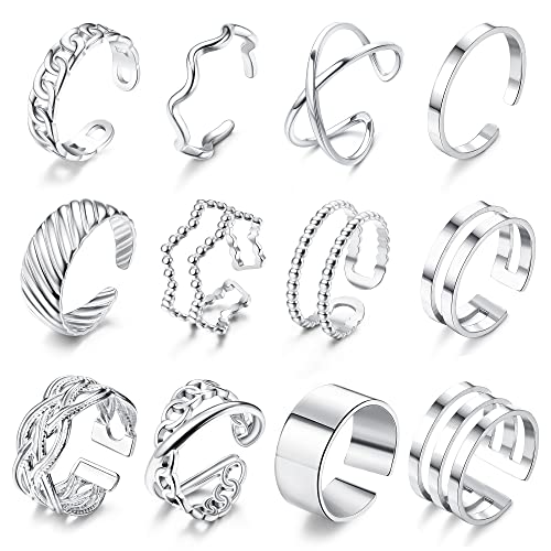 JeweBella 12 Stück Offene Ringe Set für Damen Edelstahl Knöchel Ringe Silber/Gold Stapelbare Ringe für Frauen Daumenring Trendy Stapelringe Set Minimalistischer Fingerringe Set JeweBella 12 Stück Offene Ringe Set für Damen Edelstahl Knöchel Ringe Silber/Gold Stapelbare Ringe für Frauen Daumenring Trendy Stapelringe Set Minimalistischer Fingerringe Set von JeweBella
