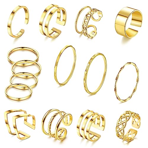 JeweBella 15 Stück Ringe Set für Damen Edelstahl Knöchel Ringe Stapelbare Offene Daumen Ringe für Frauen Trendy Stapel Ringe Set Minimalistischer Fingerringe Set Silber/Gold von JeweBella