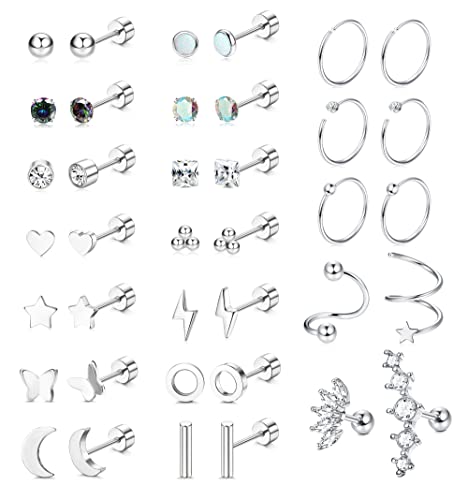 JeweBella 19 Paar Kleine Ohrstecker Set Damen Medizinische Ohrstecker Knorpel Helix Ohrringe Chirurgenstahl Hypoallergen Stern Mond Creolen Piercing Ohrringe Set für Mehrere Ohrlöcher Mädchen Herren von JeweBella